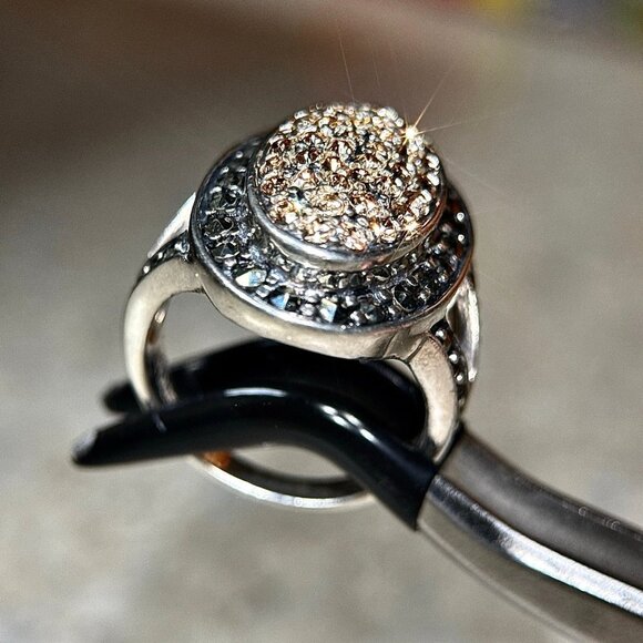 Champagne Stones/Black Marcasites Silver 925 Ring - Picture 6 of 10